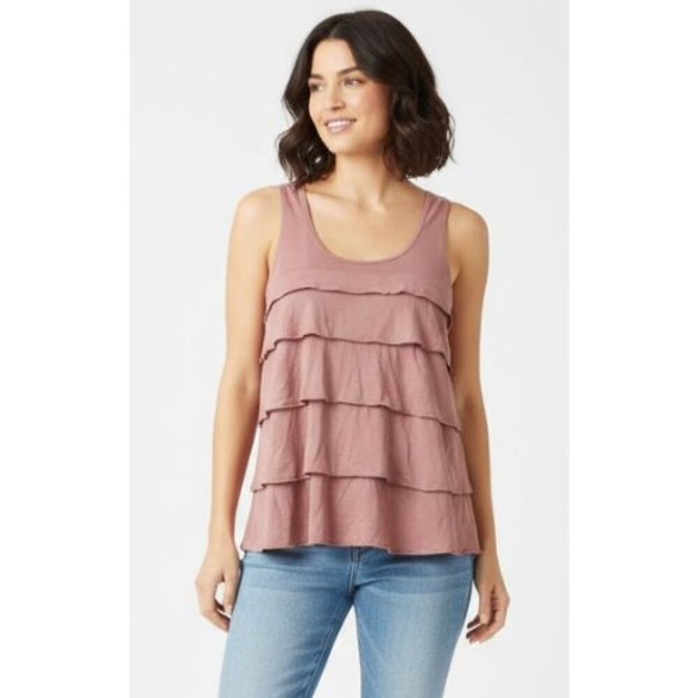 Wilfred by Aritzia dusty rose cotton ruffles sleeveless top shirt tank top
